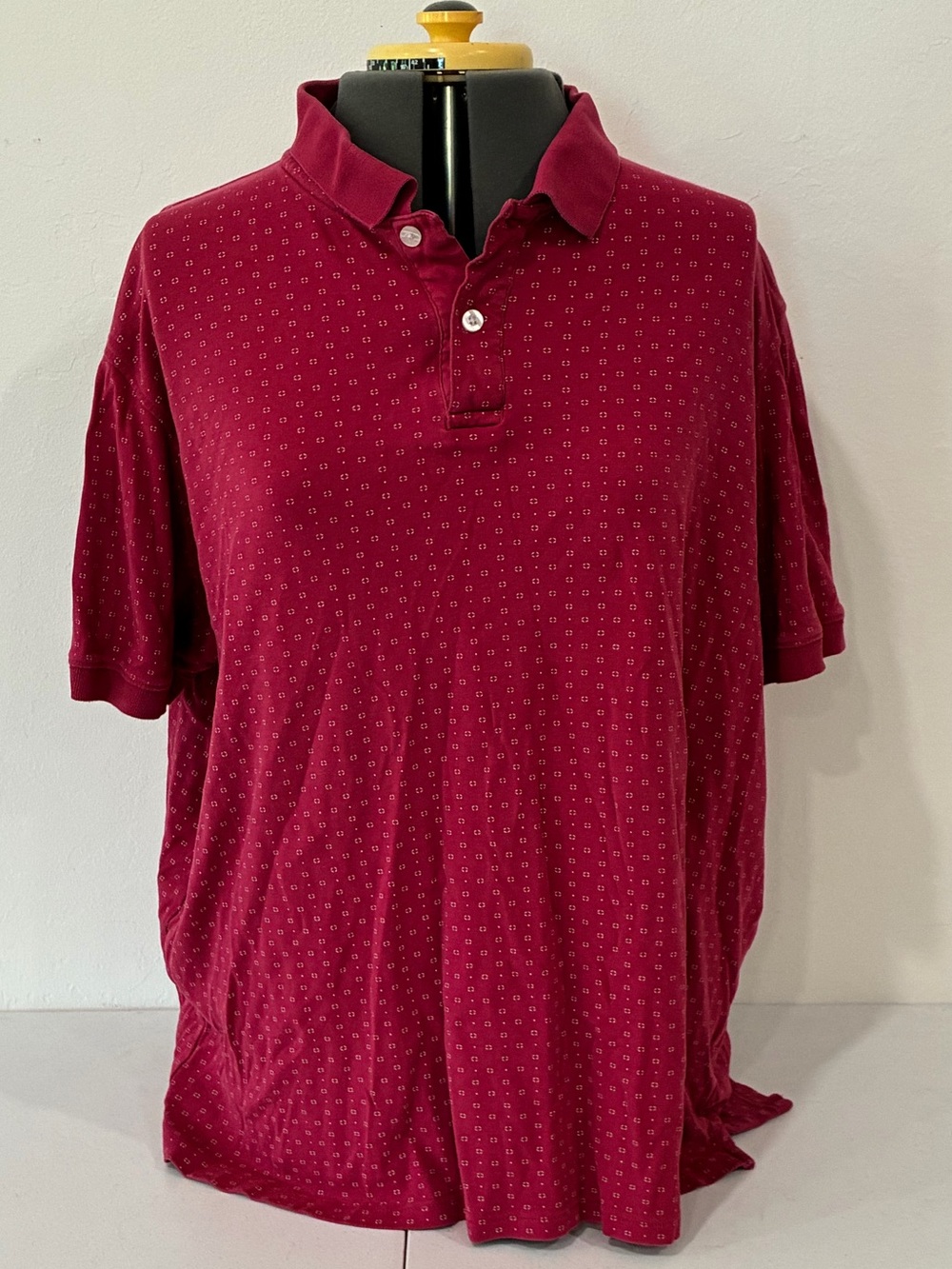 Harbor Bay Big & Tall Red Spotted Polo Shirt - Size 3XL - Short Sleeve Patterned